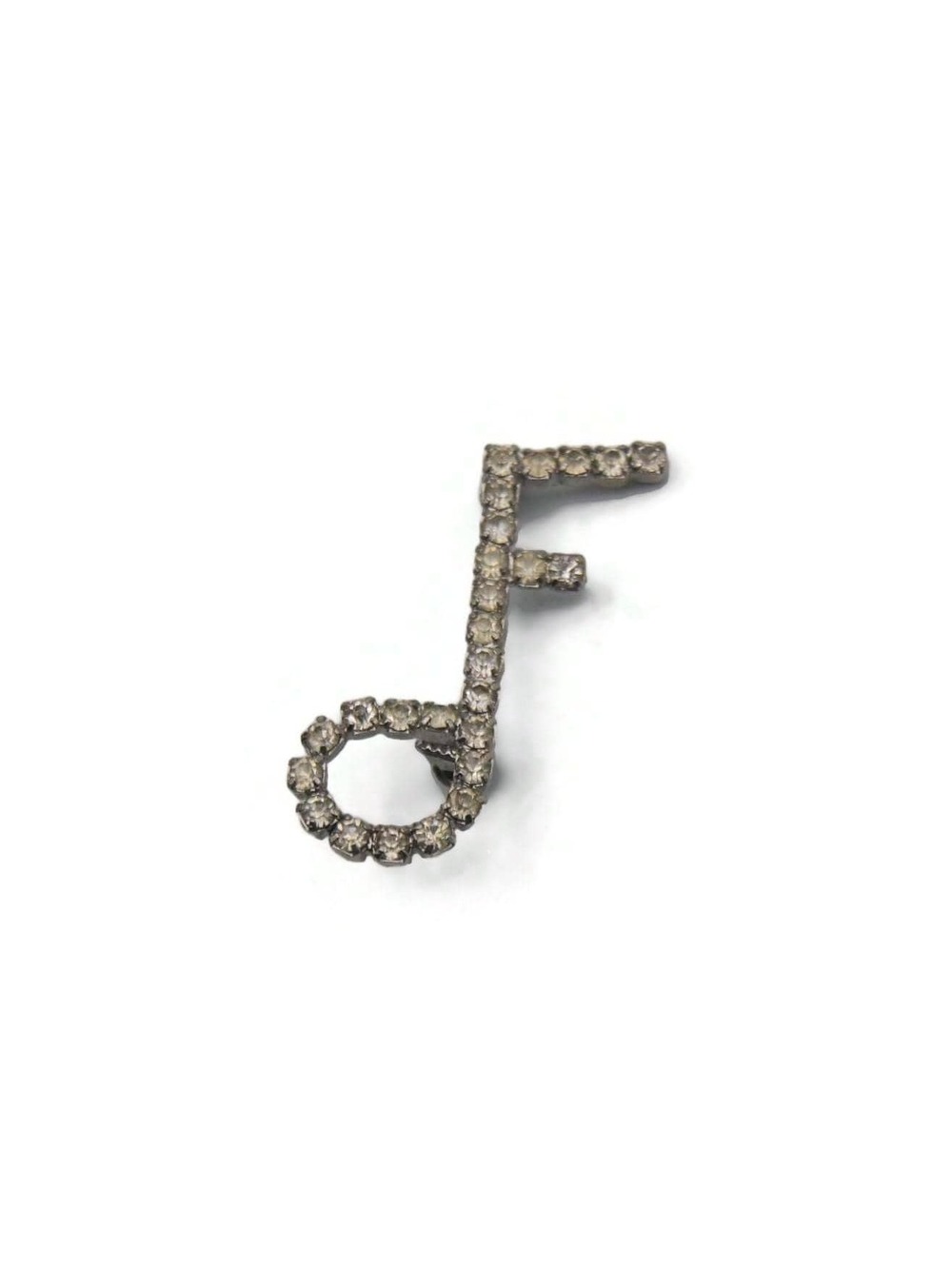 Vintage Silver Tone and Clear Rhinestones Sixteenth Note Brooch.